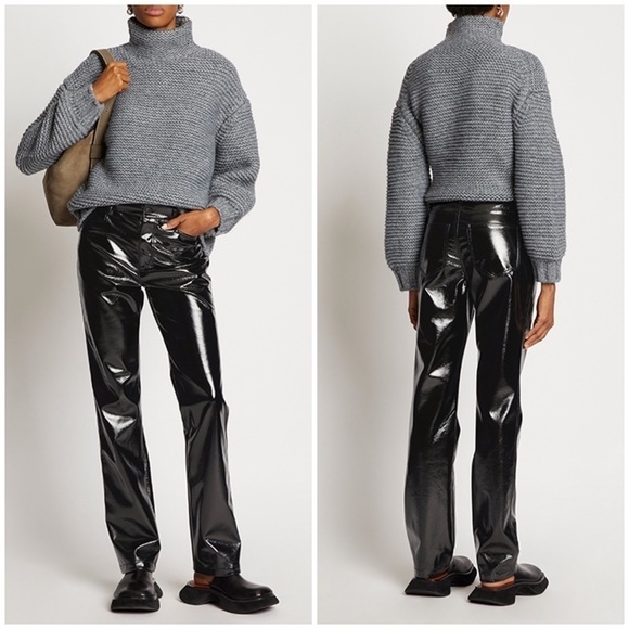 New Proenza Schouler White Label Shiny Patent Leather Pleather Pants Black Sz 10 - Picture 1 of 13